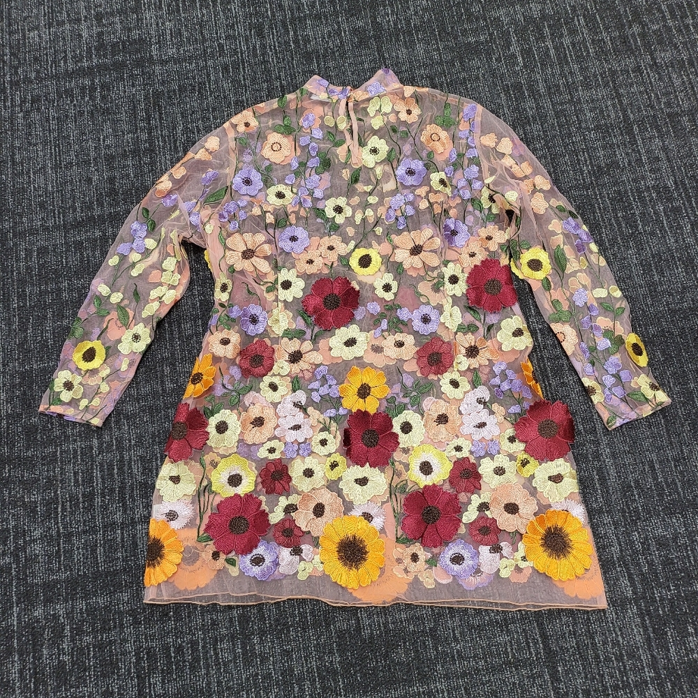 Finesse Flora Flower Long Sleeve Sheer Mini Dress, Size 1X - Picture 7 of 11